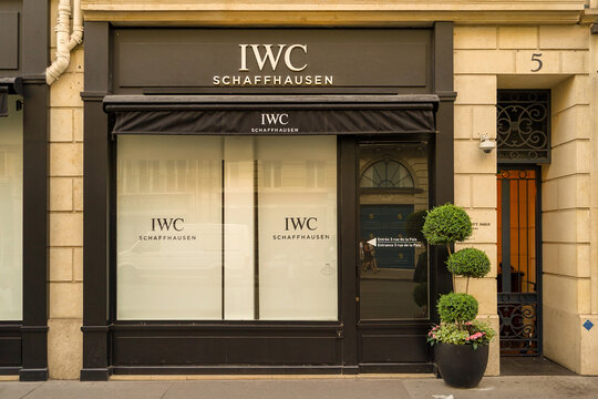 paris france ,05 05 2025 : luxury brand storefront and vitrine ,IWC
