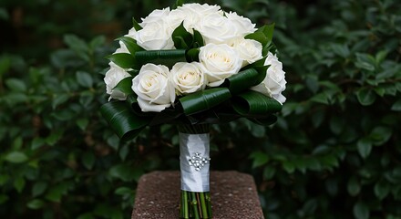 Beautiful capture of a closeup shot of the white bridal bouquet