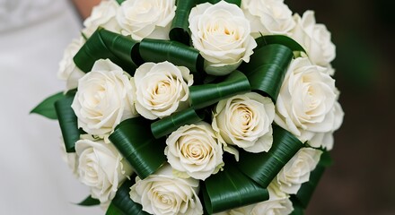 Scenic view of a closeup shot of the white bridal bouquet