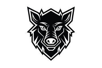 Geometric black and white boar emblem displays a bold stylized wild animal image