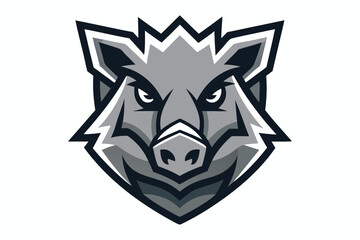 Fierce wild boar sports head logo in shades of gray with pointed details
