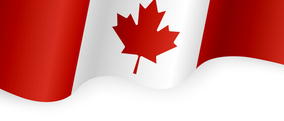 Canadian flag waving in wind. Waving Canadian national flag with red maple leaf symbol on white background. Patriotic concept. Design for banner, poster and postcard. Vector illustration.  © Mallva