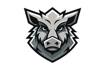 Obraz premium Bold boar emblem shows a fierce gaze, outlined in grayscale shades for dynamic presentation