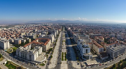 Naklejka premium Beautiful capture of an expansive aerial shot of the bustling cityscape of skopje in the republic of macedonia