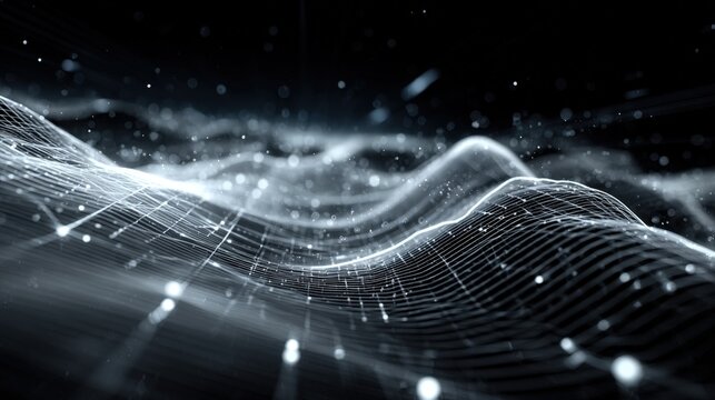 Abstract Network Technology Background with Dynamic Waveform, Data Stream, and Particle Flow in Cyberspace