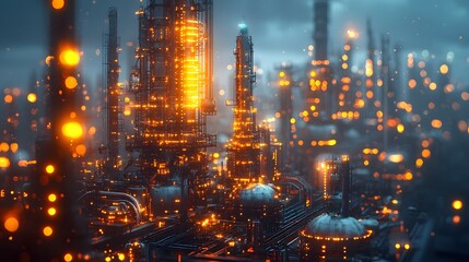 Fototapeta premium Futuristic industrial cityscape with glowing lights and advanced architecture