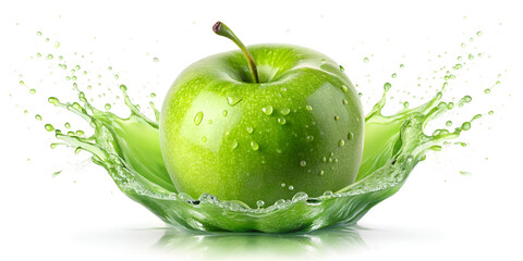 Fresh green apple juice splash realistic fruit with splashes isolated on transparent background  