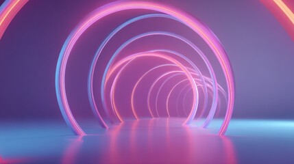 Abstract Neon Circles Tunnel Background with Vibrant Purple and Pink Lights for Modern Technology