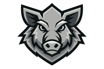 Detailed boar head in gray tones exhibits fierce expression and sharp lines