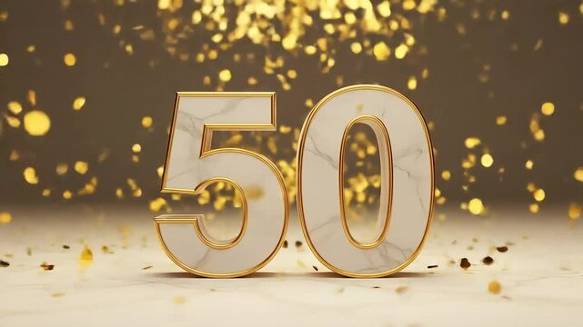 White marble and gold 50th birthday graphic for elegant decoration - Powered by Adobe