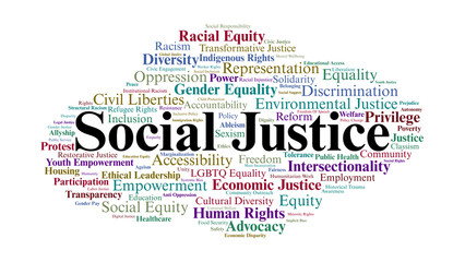 Social Justice Word Cloud. Keywords About Equality, Diversity, And Human Rights