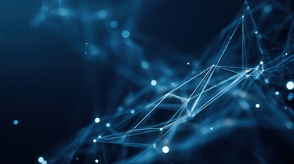 Abstract Network Connection Structure with Lines and Dots on Dark Blue Background, Conceptual Backdrop