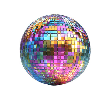 Sparkling disco ball reflecting colorful lights in a vibrant celebration isolated on transparent background