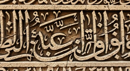 Ancient Arabic Calligraphy: Intricate Script Carved into Cracked Sandstone