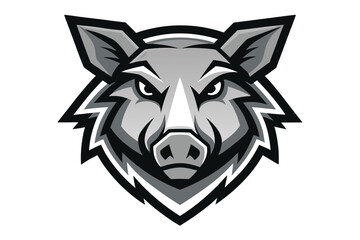 Ferocious gray wild boar stares forward with a determined look on its face