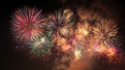 Fototapeta premium Vibrant Fireworks Display Illuminating the Night Sky with Festive Celebration and Explosions of Color