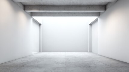 Fototapeta premium Minimalist Architecture: Empty White Hallway with Concrete Floor and Light, Ideal for Modern Design Concepts