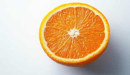 Freshly Cut Orange Slice Displaying Bright Colors and Juicy Texture on a White Background
