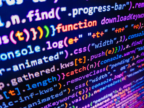 Developer occupation work photo. Programing workflow abstract algorithm concept. We. Developer working on websites codes in office. Screen display digital certificate ,Cyber security concept