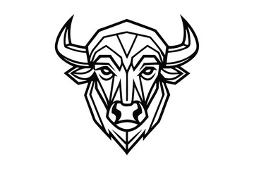 Geometric buffalo with sharp horns, rendered in bold black lines, creates modern appeal