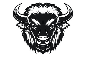 Bison head features bold monochrome design with sharp lines and captivating details