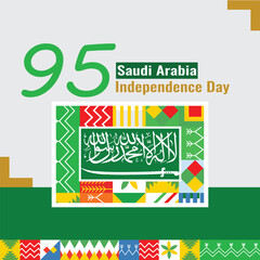 Saudi arabia 95th national day celebration with arabic calligraphy and flag elements