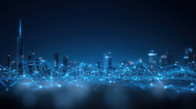 Modern Cityscape Network: Futuristic Digital Connectivity Concept Depicting Global Communications and Data Transfer in Urban Environment