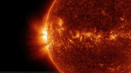 Dramatic solar flare eruption on the sun's surface, showcasing the intense energy release and plasma activity