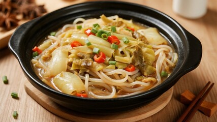 Sauerkraut stewed with vermicelli, homemade sauerkraut stewed with pork belly, sweet potato vermicelli