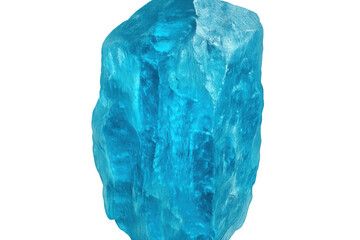 Fototapeta premium Luminous rough aquamarine gemstone displaying vivid blue tones, showcasing natural crystalline texture against transparent backdrop for design versatility