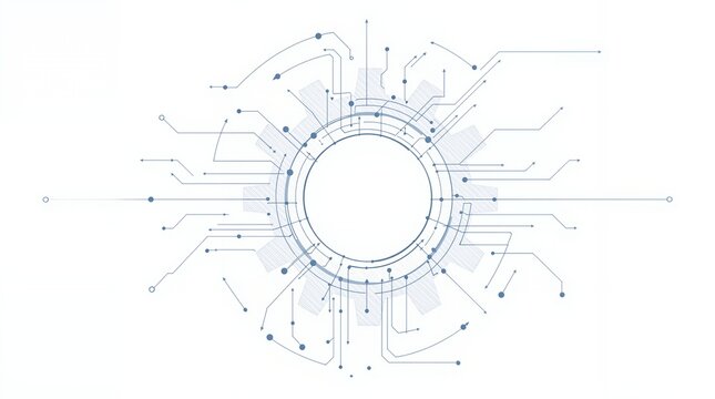 Abstract Technology Background Circular Network, Gear Design, Circuit Board Vector Illustration