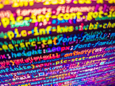 Program code - angle view Modern application Coded data on monitor. Developer working on program codes in office. Neural network running in Python. Programmer occupation job. Computer script, function