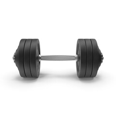 Black dumbbell with metal handle on transparent background