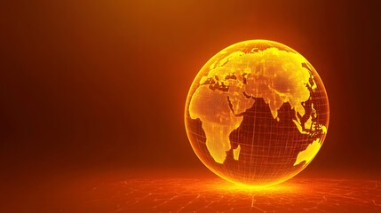 Abstract digital world globe glowing with vibrant orange and yellow light, representing global technology and data.