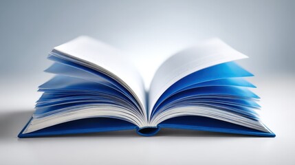 Obraz premium Open Book Displaying Blank Pages for Educational or Business Purposes with Blue Accents on Pages and Binding