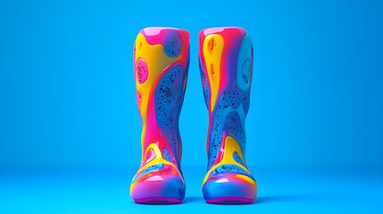 Colorful Futuristic Shin Guards on a Vibrant Neon Blue Background