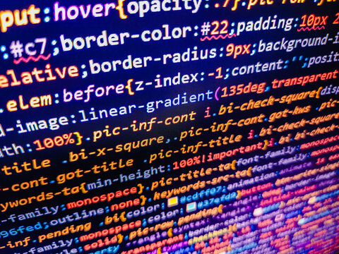 Cyber security concept. Real css code developing screen. Internet securit. Image has a strong vintage effect. Hacker api text on the computer screen