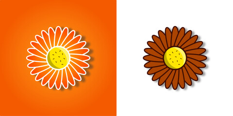 Fototapeta premium Two stylized flower illustrations with vibrant orange and brown petals