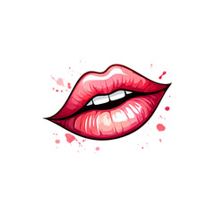 Obraz premium Sensual Red Lips A Digital Painting isolated on transparent background