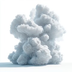 White fluffy clouds rising dramatically against a bright white background, creating a soft and ethereal atmosphere.