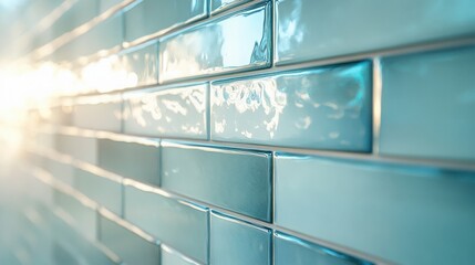 Shiny Aqua Tiles on a Wall Reflecting Light in a Contemporary Indoor Space with a Soft Glare