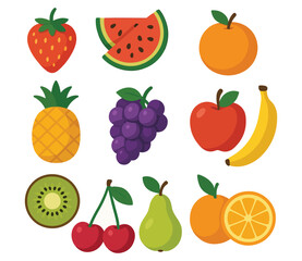 Fresh Fruit Icon Set &ndash; Colorful Healthy Food Vector Illustrations