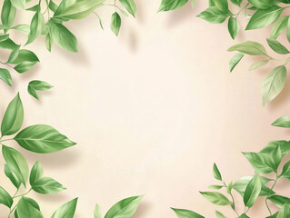 A lush frame of vibrant green leaves creates a border on a clean white background. The leaves are of various sizes and are illuminated by a soft, natural light.