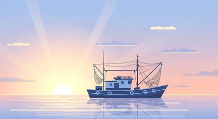 Obraz premium A ship and yacht cruise across the tranquil evening ocean beneath a fiery orange sunset