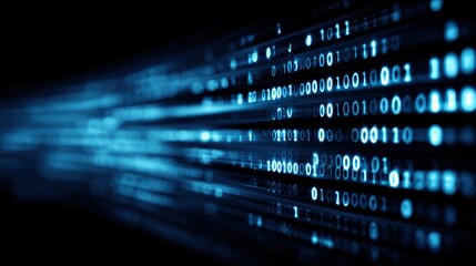 Digital Binary Code Stream: Abstract Futuristic Illustration of Data Transmission and Cyber Technology, Perfect for Technology Backgrounds
