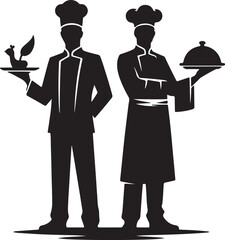 Chef and Waiter Silhouette Vector Icons