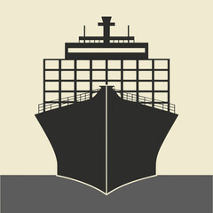 Monochromatic illustration of a container ship's bow, minimalist design, conveying strength and stability in global maritime transport and logistics.