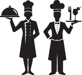 Chef and Waiter Silhouette Vector Icons