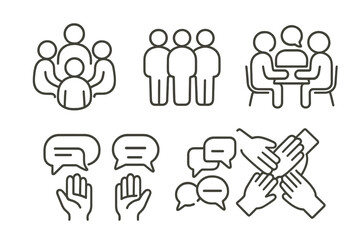 Group meeting icons depicting collaboration and communication in teams