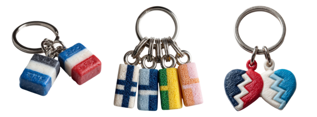 Colorful Keychains Displayed on Isolated Transparent Background
